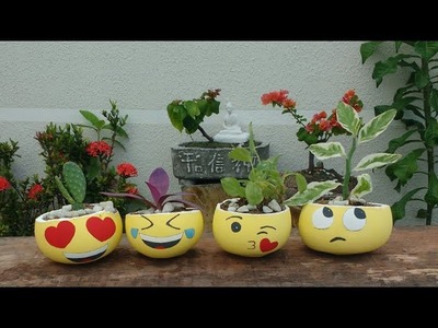 Diy, Vasinhos Emoticons de concreto. feito com balões, fácil de fazer. Smiley, emoji emoticon.