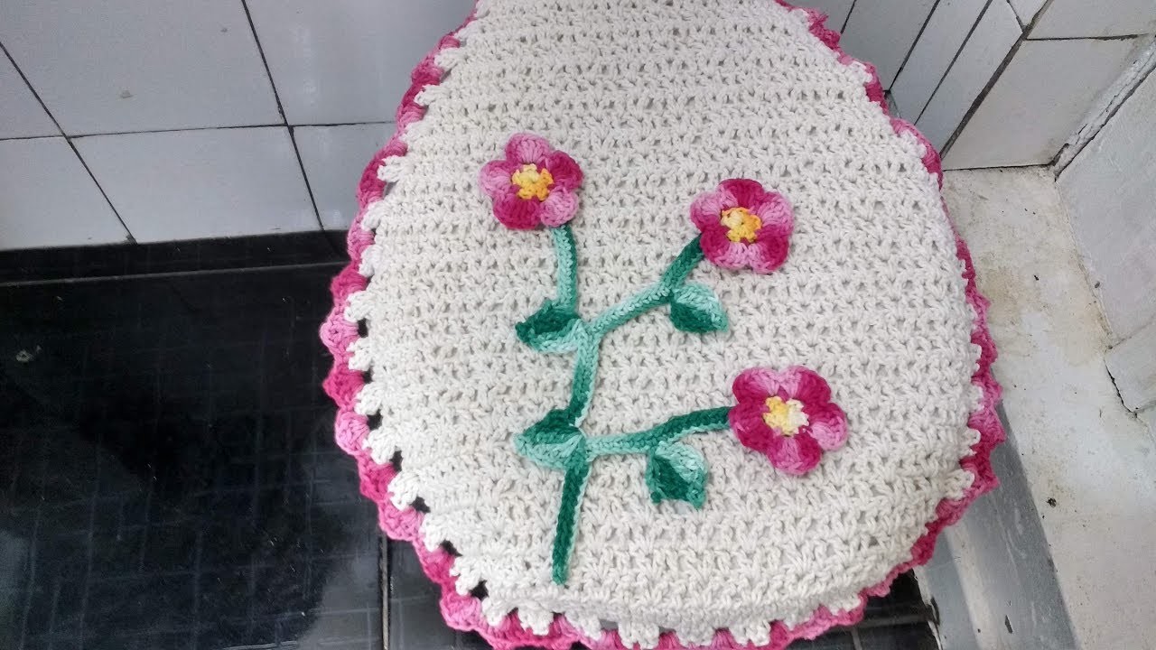 Jogo de banheiro com arranjos de folhas e flores, simples, bonito e fácil de fazer( tampa vaso 1.2 )