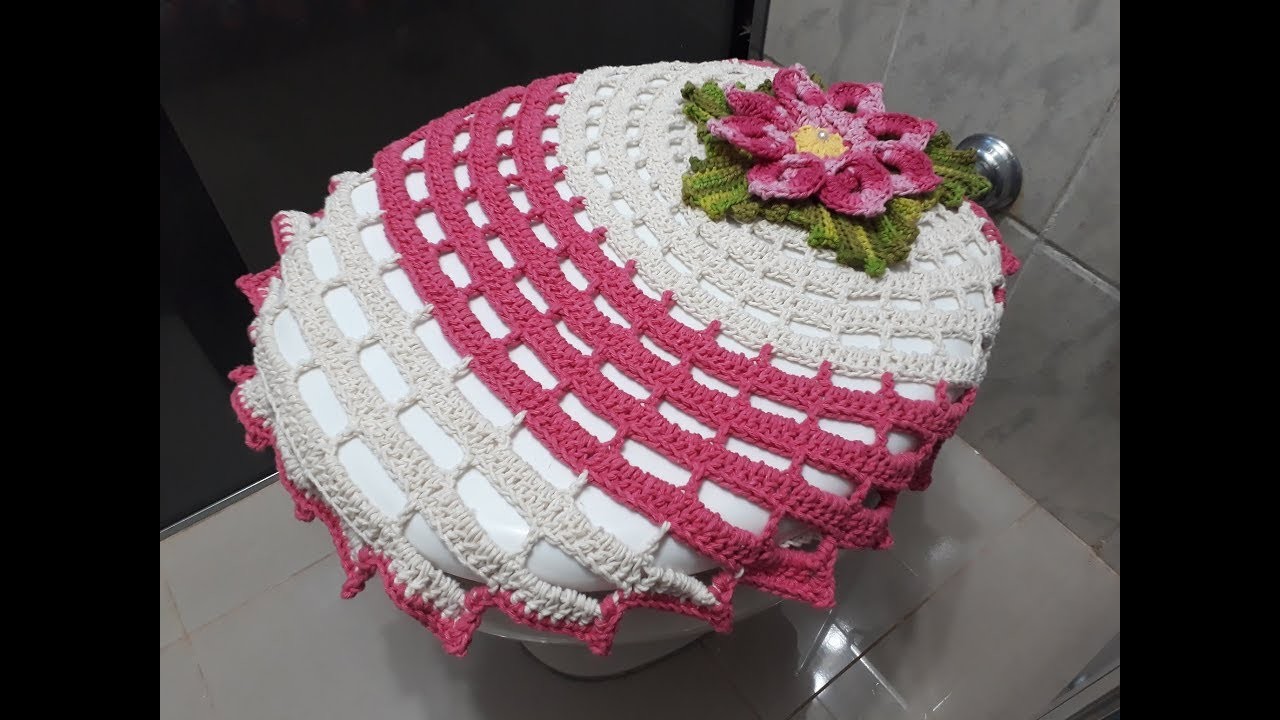 Jogo de Banheiro Espiral. Capa da Tampa do Vaso em Crochê (Parte 3) #LenaCrochês #artecomeuroroma