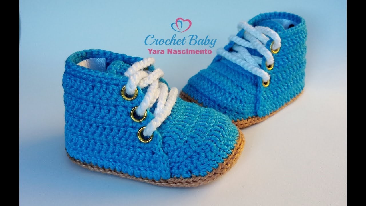 Sapatinho ARTHUR de Crochê - Tamanho 09 cm - Crochet Baby Yara Nascimento