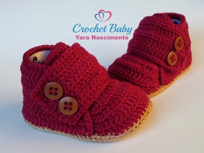 Sapatinho BERNARDO de Crochê - Tamanho 09 cm - Crochet Baby Yara Nascimento