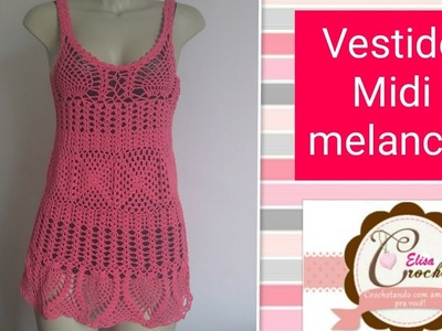 Versão destros:Vestido Midi Melancia em crochê (mangas) (3°parte última) # Elisa Crochê