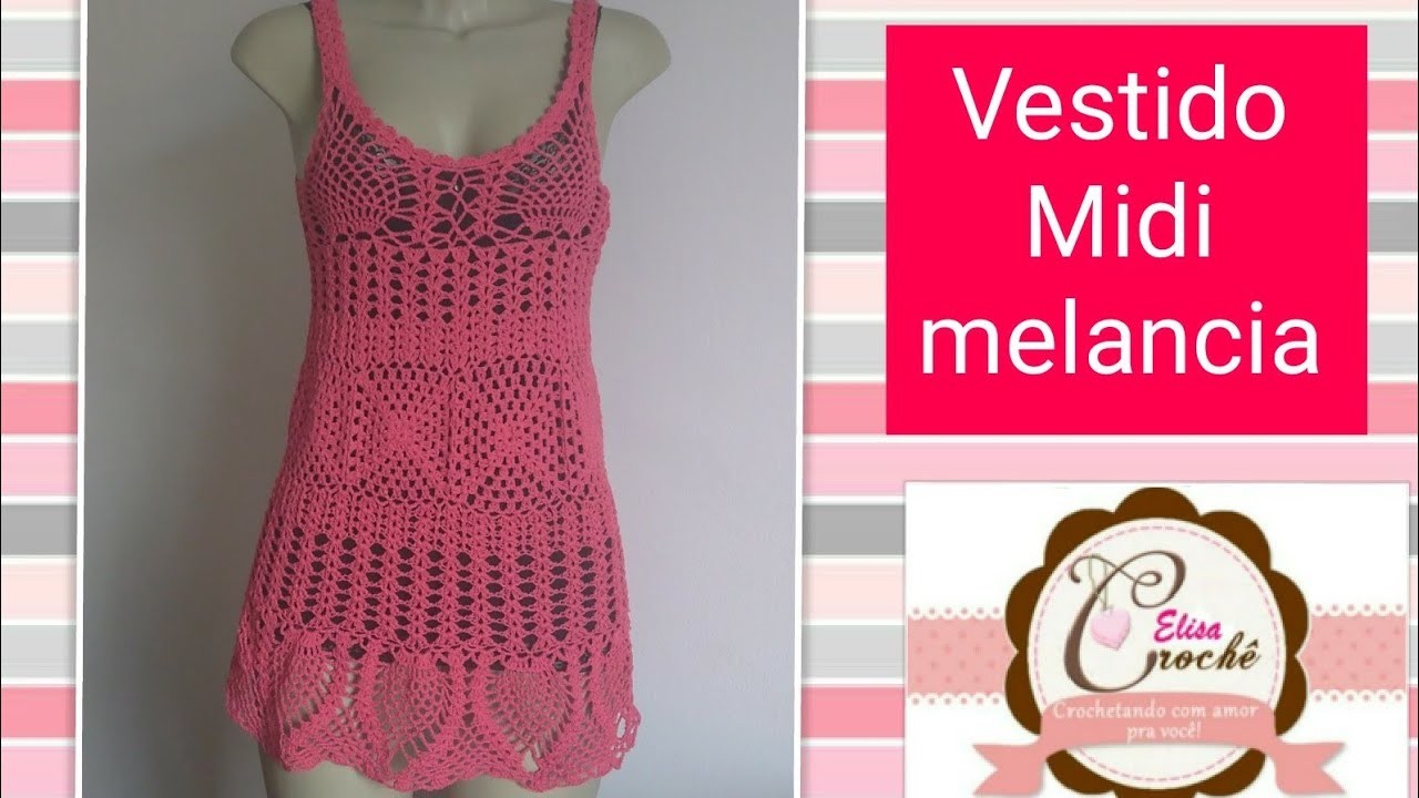 Versão destros:Vestido Midi Melancia em crochê (mangas) (3°parte última) # Elisa Crochê