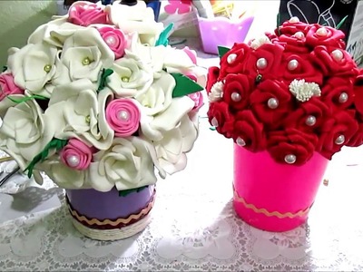 Como decorar um vaso plásticos com rosas de eva!