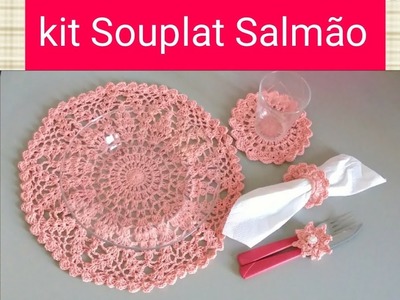 Versão destros: kit Souplat Salmão em crochê # Elisa Crochê