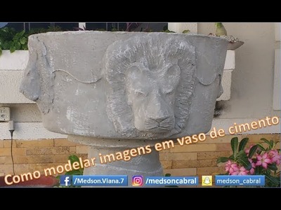 Como fazer Leão de cimento em vaso de concreto, diy lion face mold concrete
