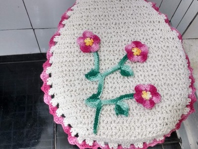 Jogo de banheiro com arranjos de folhas e flores, simples, bonito e fácil de fazer( tampa vaso  2.2)