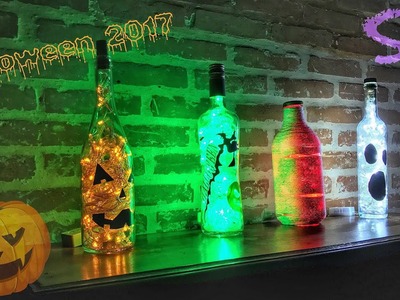 Luminárias de garrafa decoradas #003 | Halloween | SK