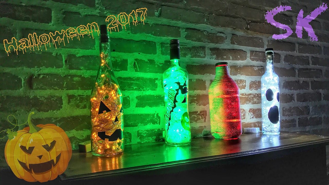 Luminárias de garrafa decoradas #003 | Halloween | SK