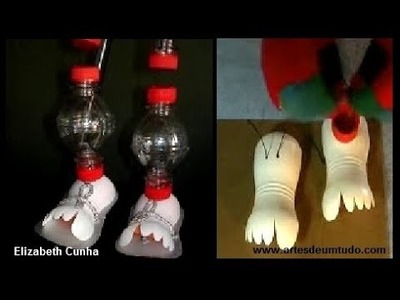Marionete de Garrafas Pet #05 fazendo pés e pernas 02 #marionete #artesdeumtudo
