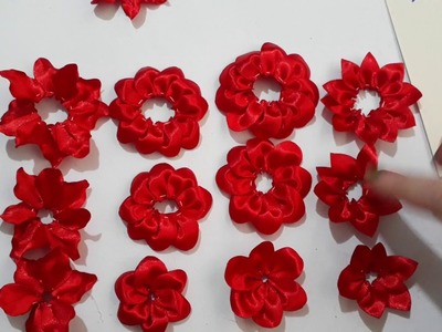 Rosas e flores com fita de cetim nº 5 (2,2cm ou 22mm) 4 modelos diferentes