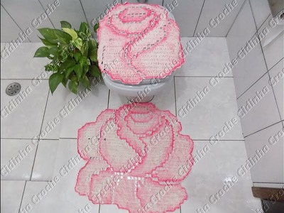 Jogo De Banheiro Em Croche Rosas-Porta Papel(Parte Tráz)Tutorial Completo
