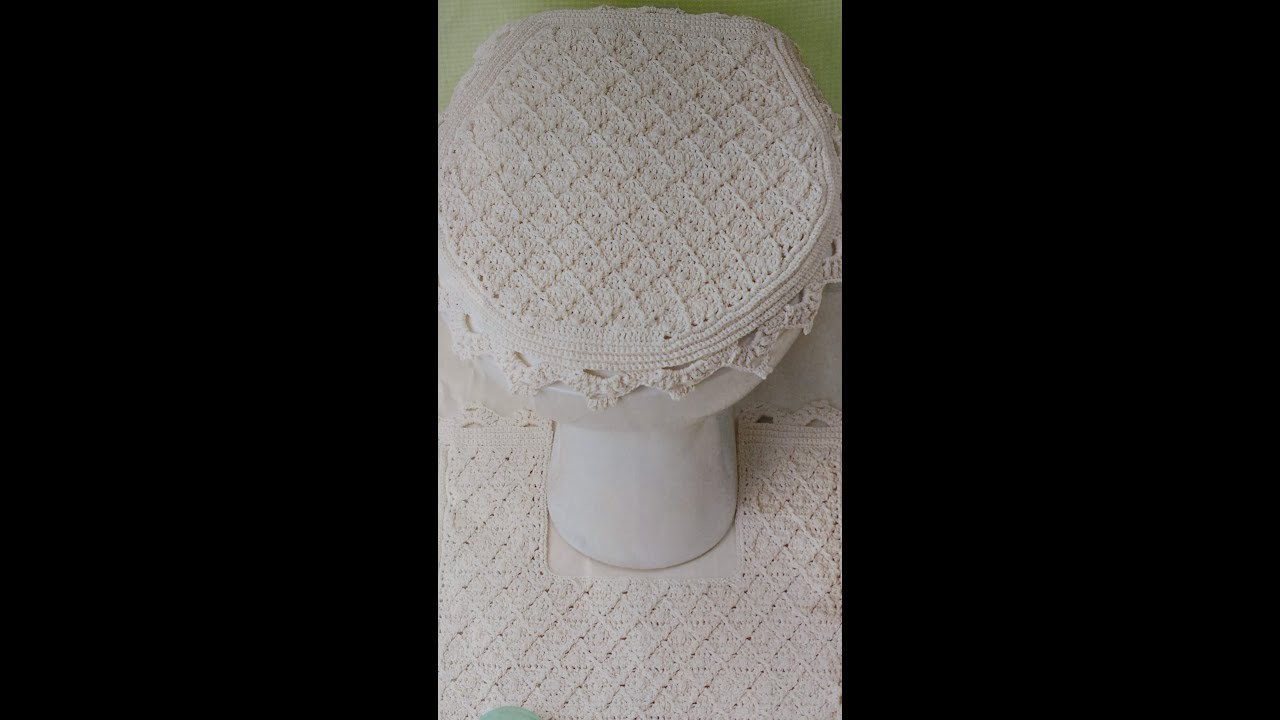 Jogo de banheiro em ponto colmeia e ponto puf, tampa do vaso ( 2 parte )