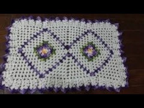 Tapete de crochê square com flor rasteira ou centro de messa, fácil de fazer ( 1.2 ) cristina crochê