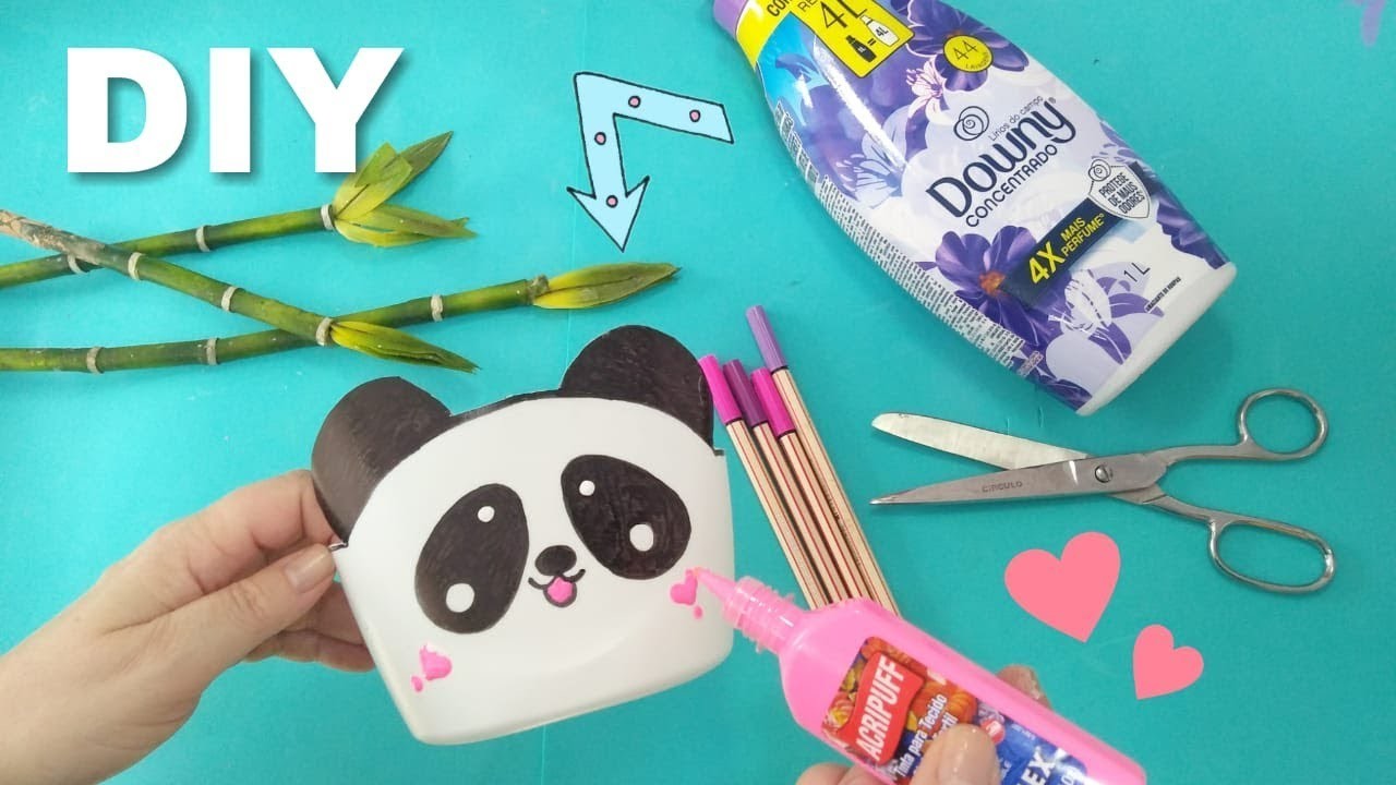 DIY Panda com material reciclável- ORGANIZADOR com embalagem de amaciante. Panda Craft