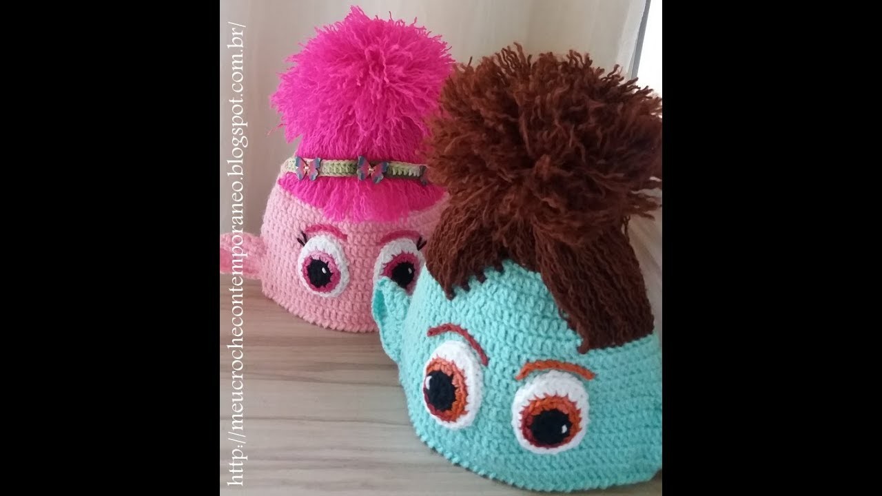 Touca Infantil em Crochê Trolls Poppy e Tronco, Tamanho de 4 a 6 anos, parte 1