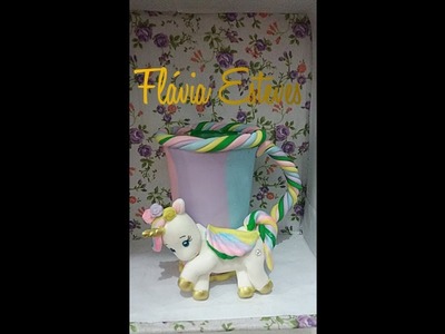 DIY-caneca unicornio feita com pote reciclado