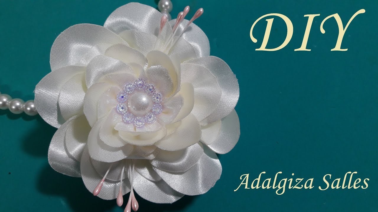 DIY- Como fazer flor de  fita cetim para decoração de tiaras Passo a passo completo