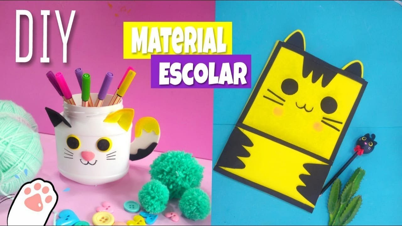 DIY Material Escolar Reciclado. Gatinhos fofos Kawaii  Feat. Isabelle Verona