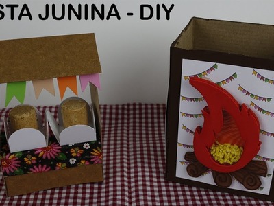 Festa Junina -DIY- Com papelão e caixa de sapato - fogueira 3D e barraquinha