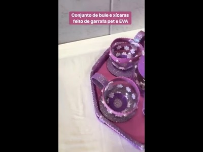 Conjunto de xícaras pra decoração de mesa de chá de mulheres, chá de panelas , feito com garrafa pet