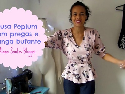 Blusa peplum com pregas e manga bufante Alana Santos Blogger