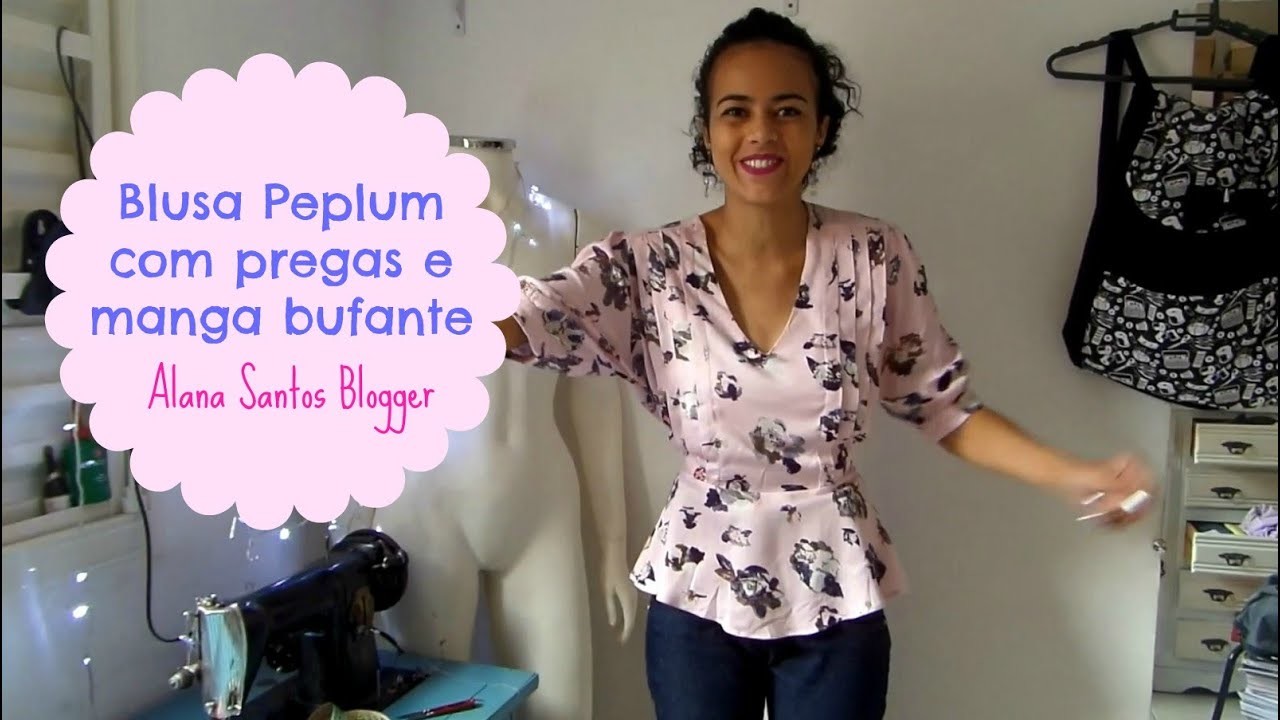 Blusa peplum com pregas e manga bufante Alana Santos Blogger