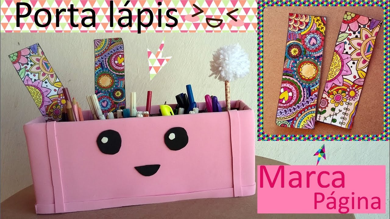 DIY - Porta Lápis Kawaii e Marcadores coloridos pra livros