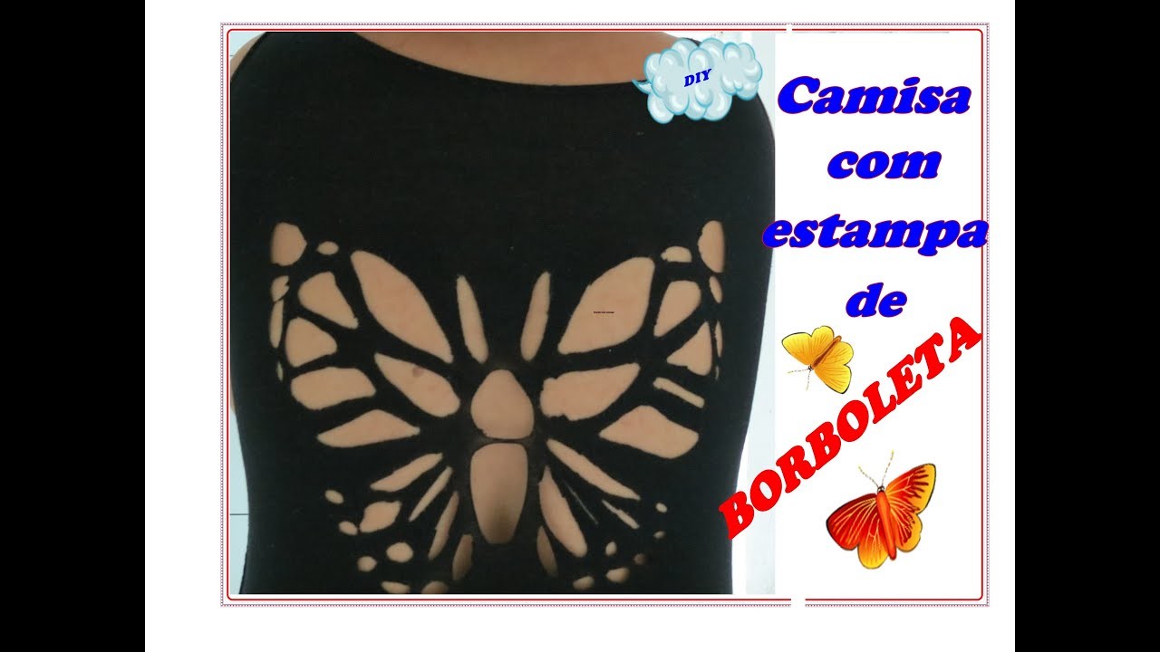 DIY Camisa com estampa de borboleta.