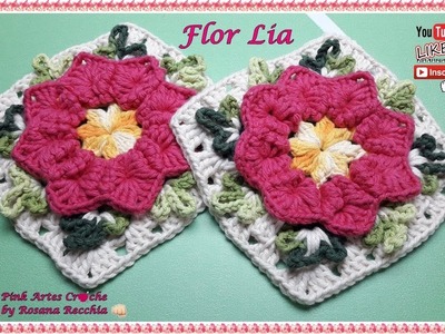 ????#  Flor Lia em croche -  Pink Artes Croche by Rosana Recchia