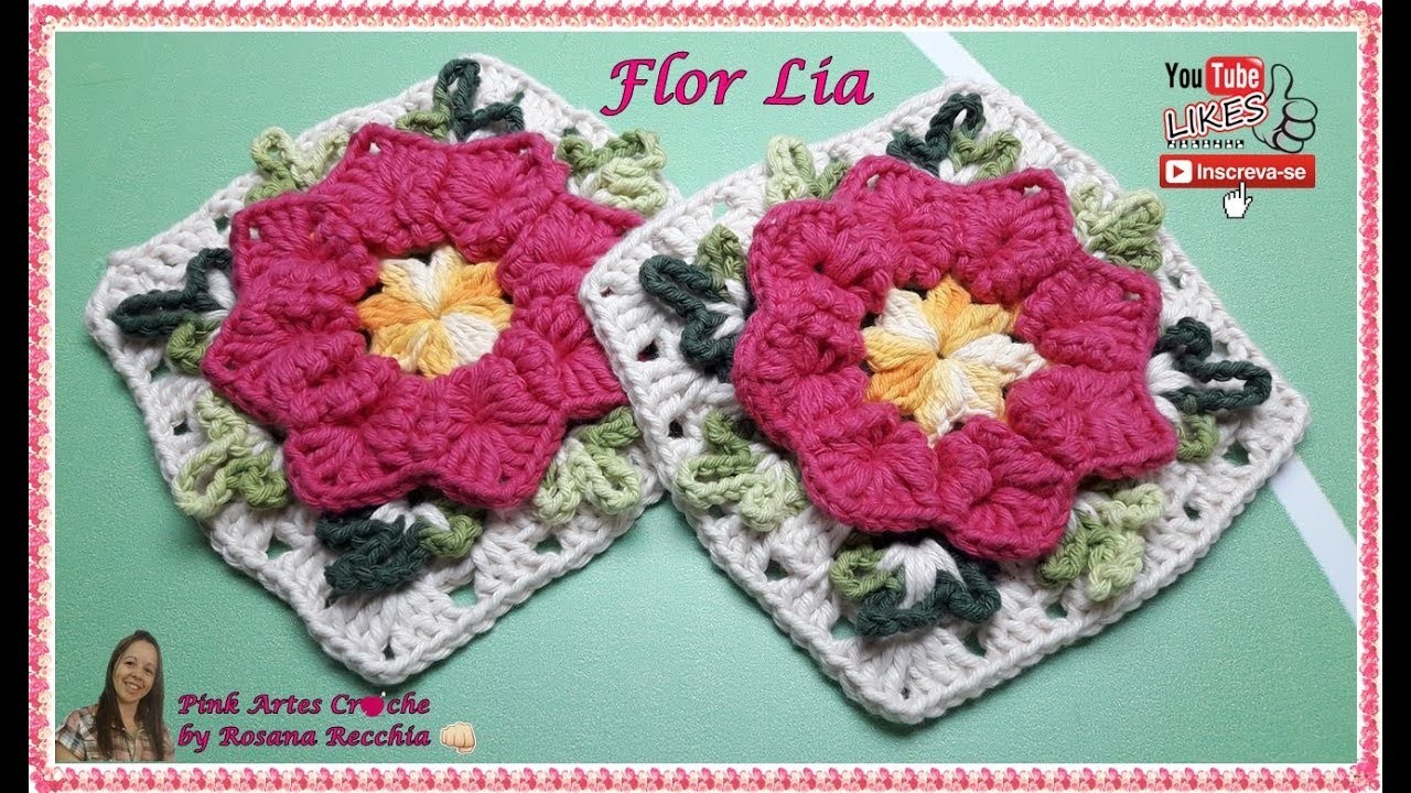 ????#  Flor Lia em croche -  Pink Artes Croche by Rosana Recchia