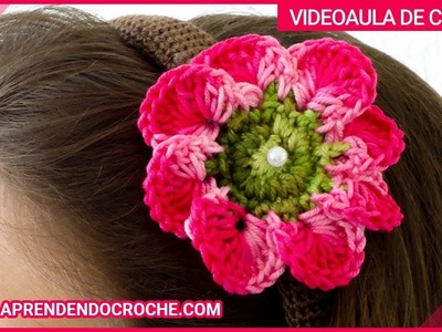 Tiara Revestida em Crochê - Aplicação de Flor