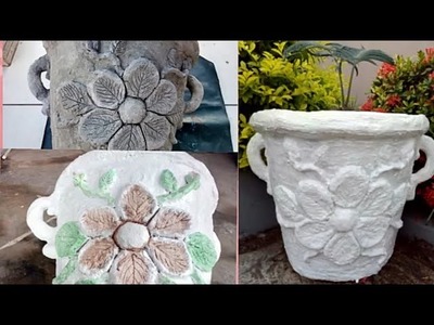 #30 Diy como fazer vaso de tecido com cimento com alça e flores(arte em cimento)