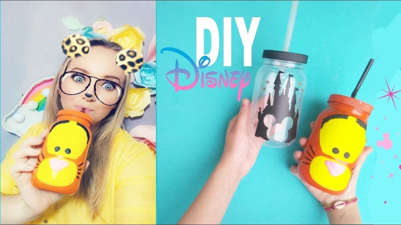 DIYs DISNEY. Mason Jar copos com canudo - Ideias com potes de maionese #reciclarte