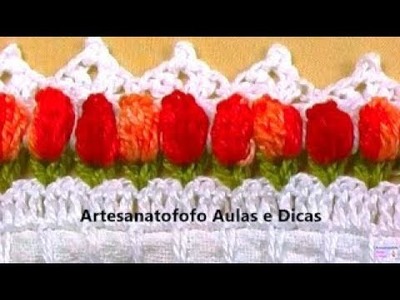 Bico em crochê tulipas #CANHOTO - CROCHÊ 39 #bicoemcroche #bicoemcrochetulipas