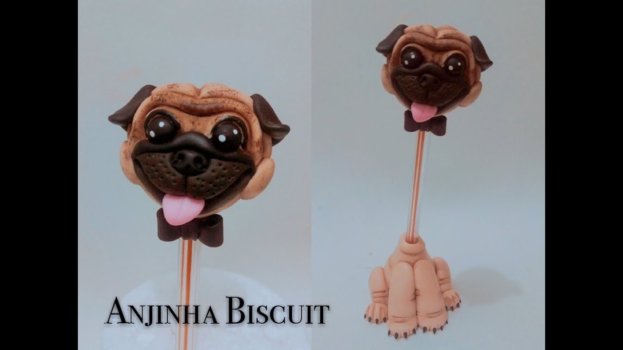 DIY-  Ponteira com porta caneta cachorrinho pug de biscuit!