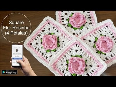 Projeto Almofada Delicatéssen: Square Flor Rosinha - Canhotas - Prof. Ivy (Crochê Tricô)