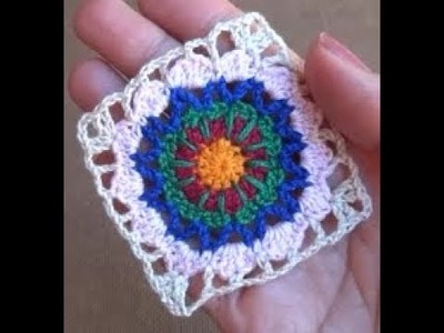 Quadrado colorido de crochê - Quadrado de crochê - crochet square (Canhoto)