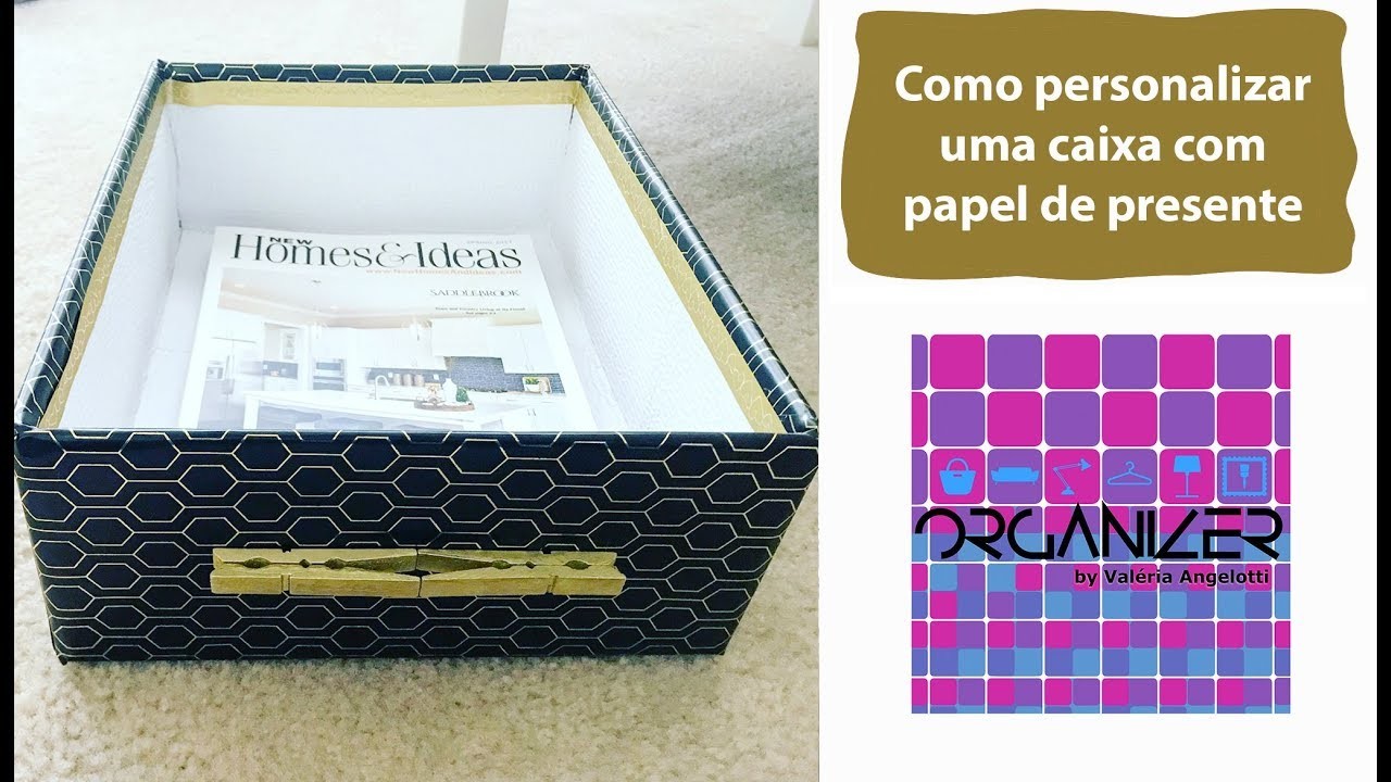Como personalizar uma caixa com papel de presente e prendedor de roupa | DIY | Valéria Angelotti