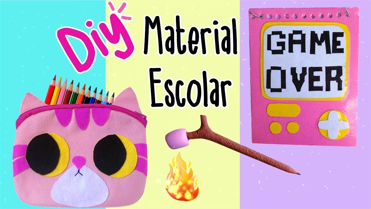 Diy Material Escolar : estojo de gatinho, bloquinho game over e lápis de marshmello