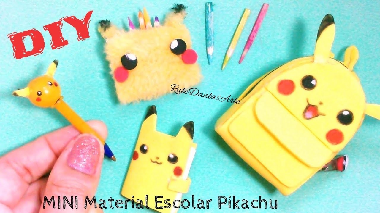 DIY MINI MATERIAL ESCOLAR PIKACHU (Real Miniature Pikachu School Supplies)