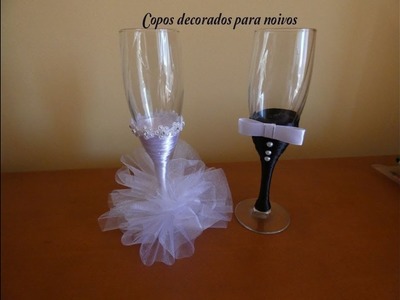 Diy Taças de champanhe decoradas para noivos. wedding glasses