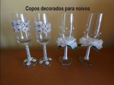 Diy Taças de champanhe decoradas para noivos. wedding glasses  1