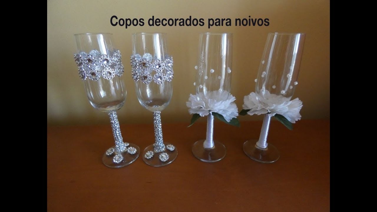 Diy Taças de champanhe decoradas para noivos. wedding glasses  1