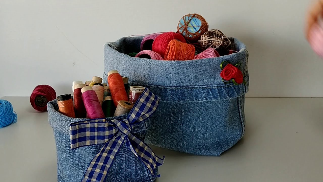O que fazer com Jeans Velho? DIY Fácil | cachepot pote de tecido | porta treco
