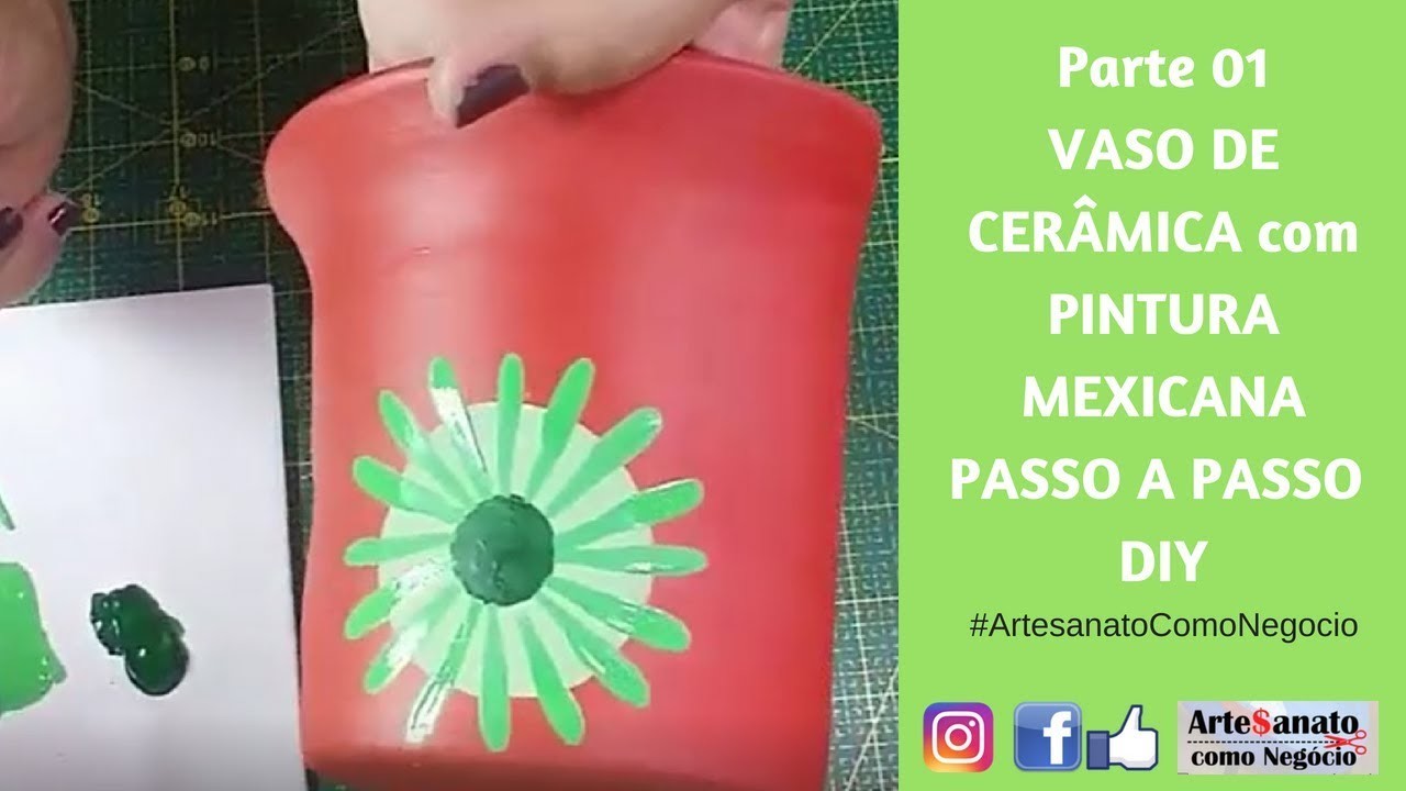 Parte 01 - VASO DE CERÂMICA com PINTURA MEXICANA - PASSO A PASSO - DIY