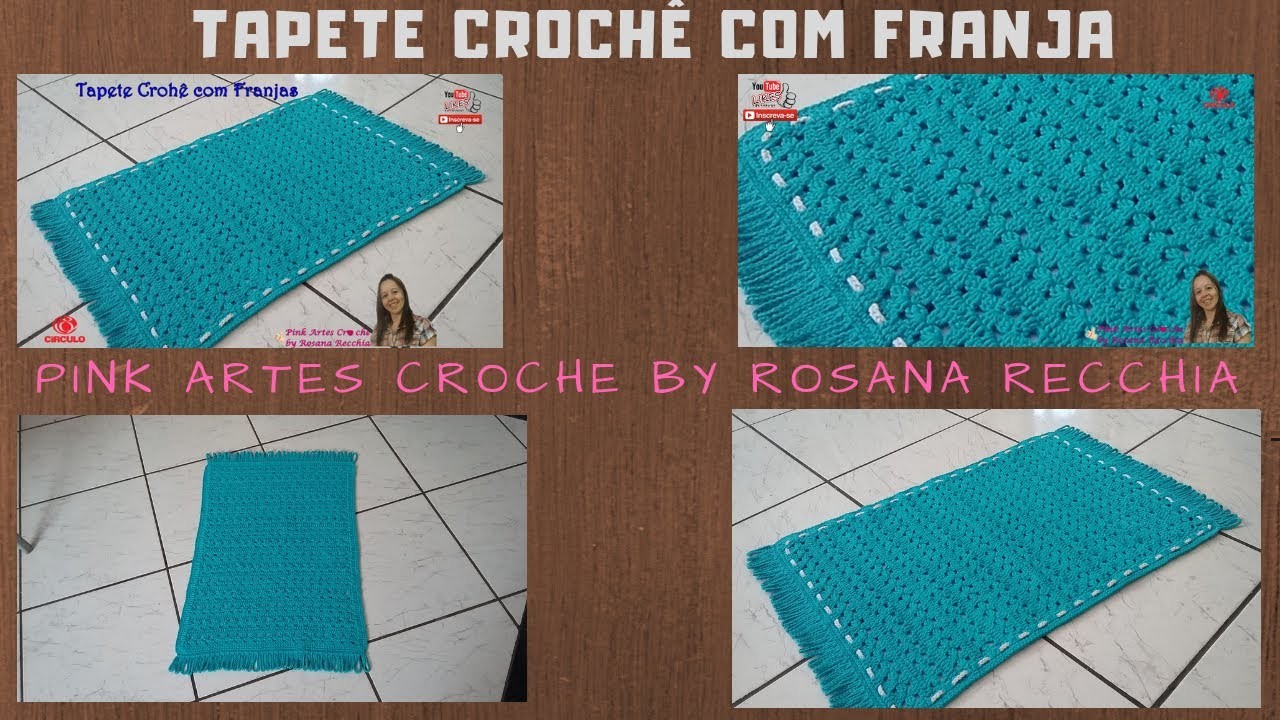 ????# Tapete Fácil Retangular em crochê com Franjas - Pink Artes Croche by Rosana Recchia