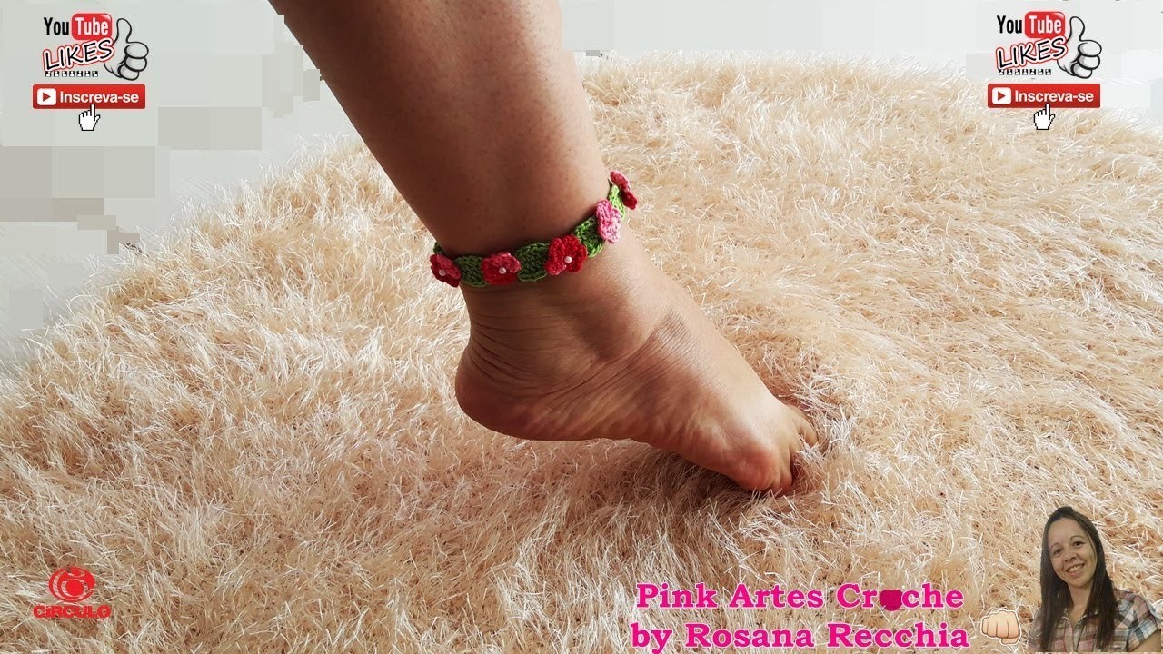 ????# TORNOZELEIRA Mini Flores em Croche - Pink Artes Croche by Rosana Recchia