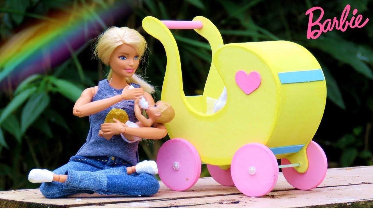 Diy Carrinho de Bebê para Barbie com Papelão Como Fazer coisas para Bonecas Super Toy Kids Miniatura