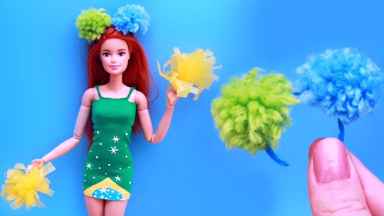 DIY Itens Copa do Mundo para Barbie e outras Bonecas | Vestido, Arquinho, Pompom